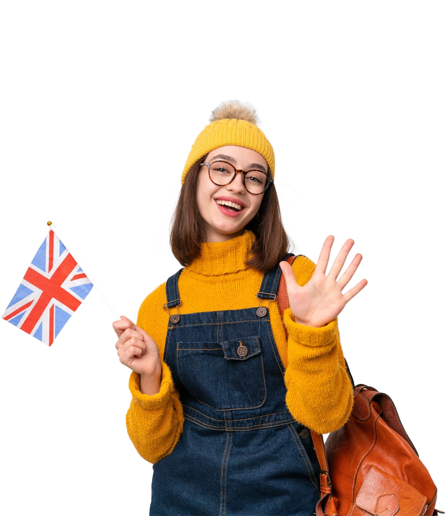 happy young girl holding england flag